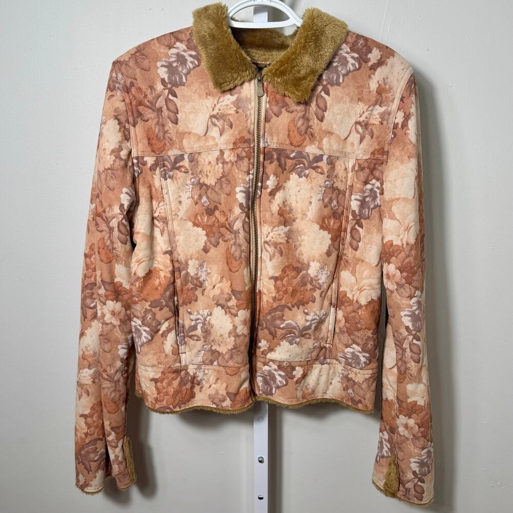 Vintage Y2K Barrage Authentic Floral Faux Suede & Fur Collar Jacket Large